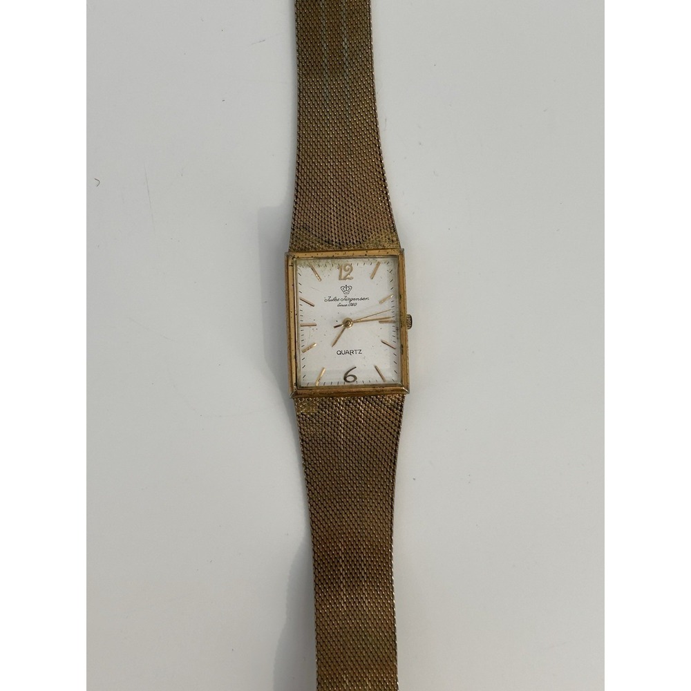 Vintage Jules Jurgensen Rectangular Gold Tone‎ Quartz Watch W/ Italian Mesh Band